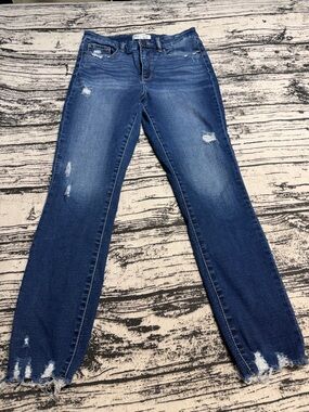 BKE Women's Straight Leg Jeans - Distressed Dark Blue Wash